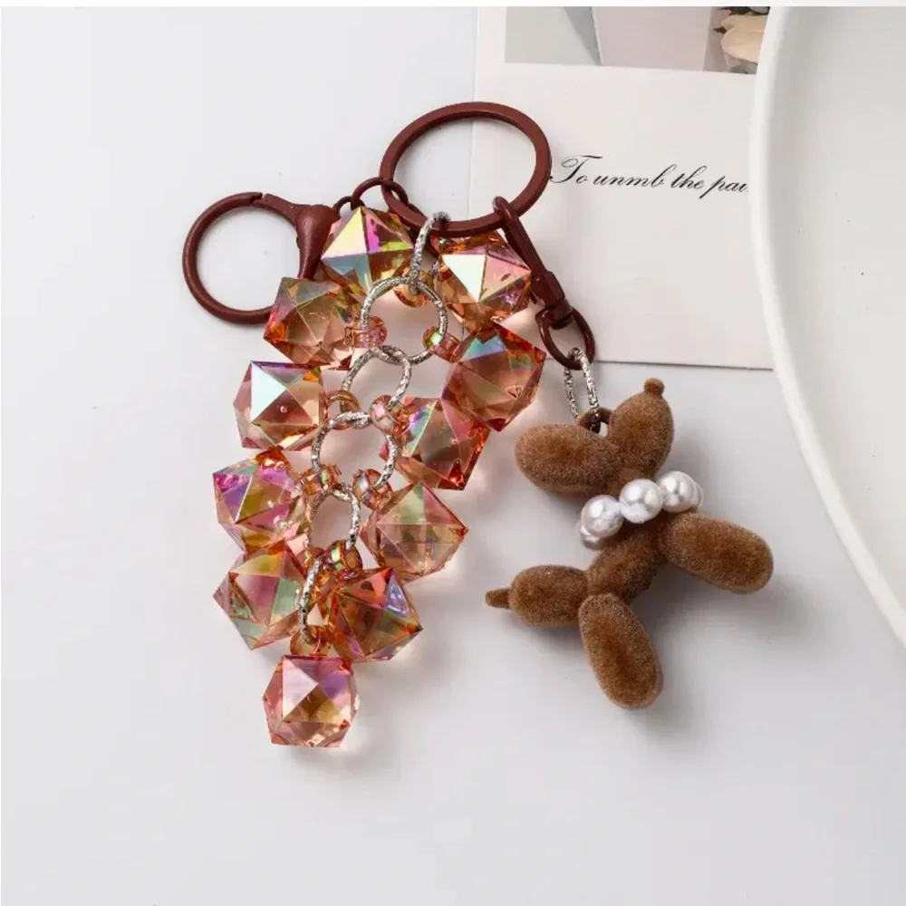 NWT 🐶 Balloon Dog & Shiny Acrylic Bubble/Grape Beads Keychain/Phone/Bag Charm